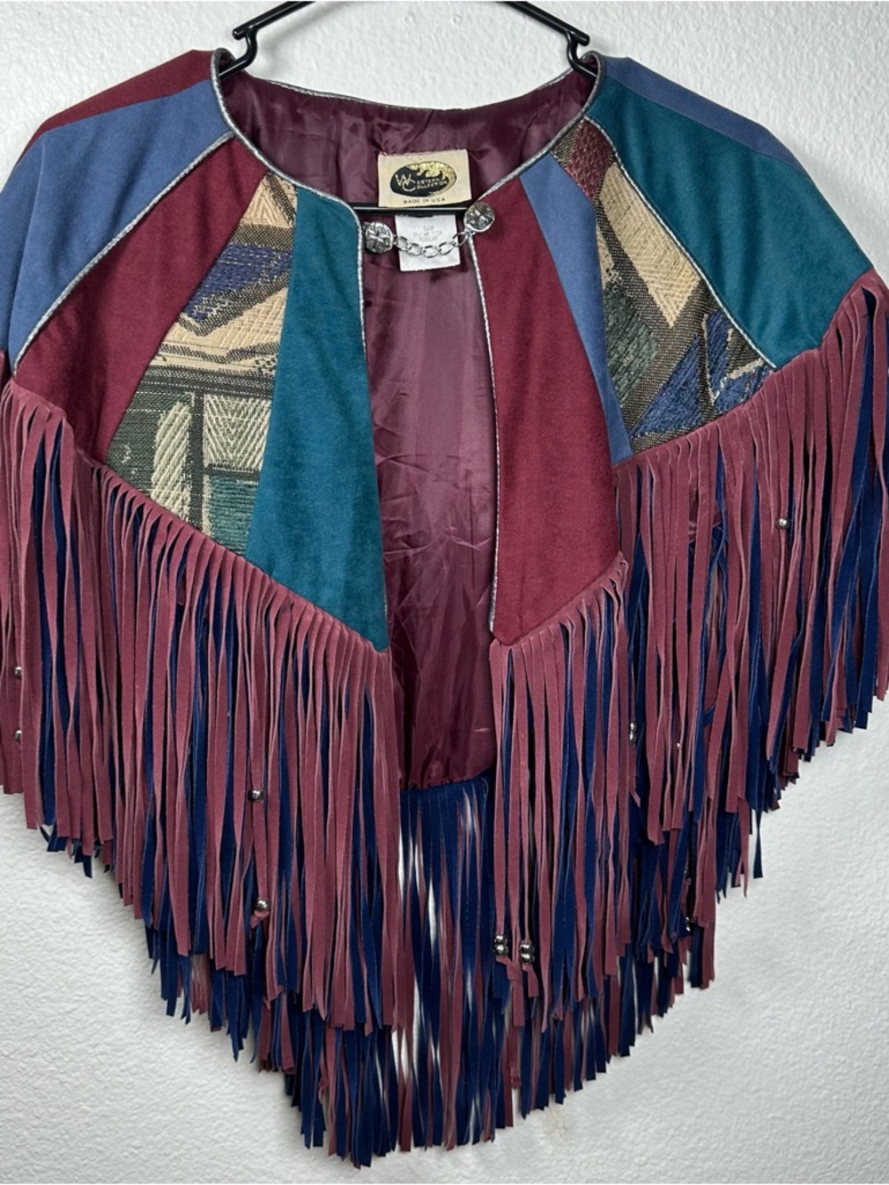 Vintage Western Collection Fringe Beaded Shawl Wrap Multicolor Tapestry Women